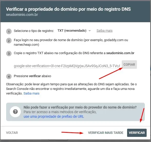 Verificação da propriedade do domínio por meio do registro DNS TXT