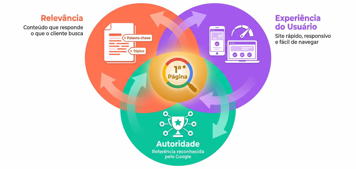Os 3 fatores que definem quem aparece no Google: relevância, experiência do usuário e autoridade
