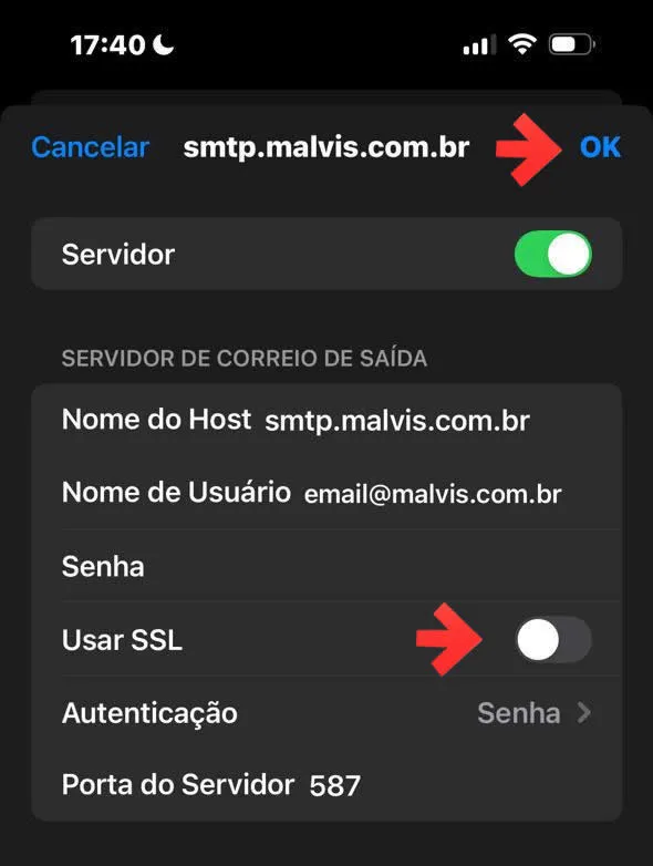 SMTP - desativar SSL e manter porta 587