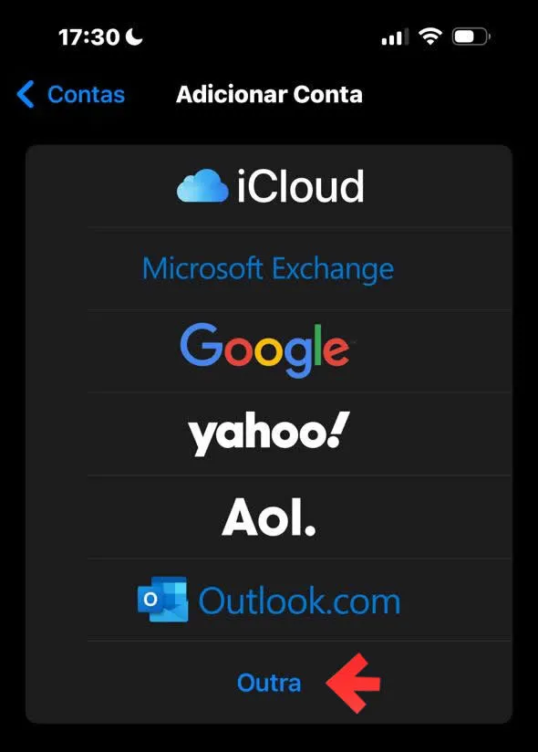 Adicionar Conta - opção Outra