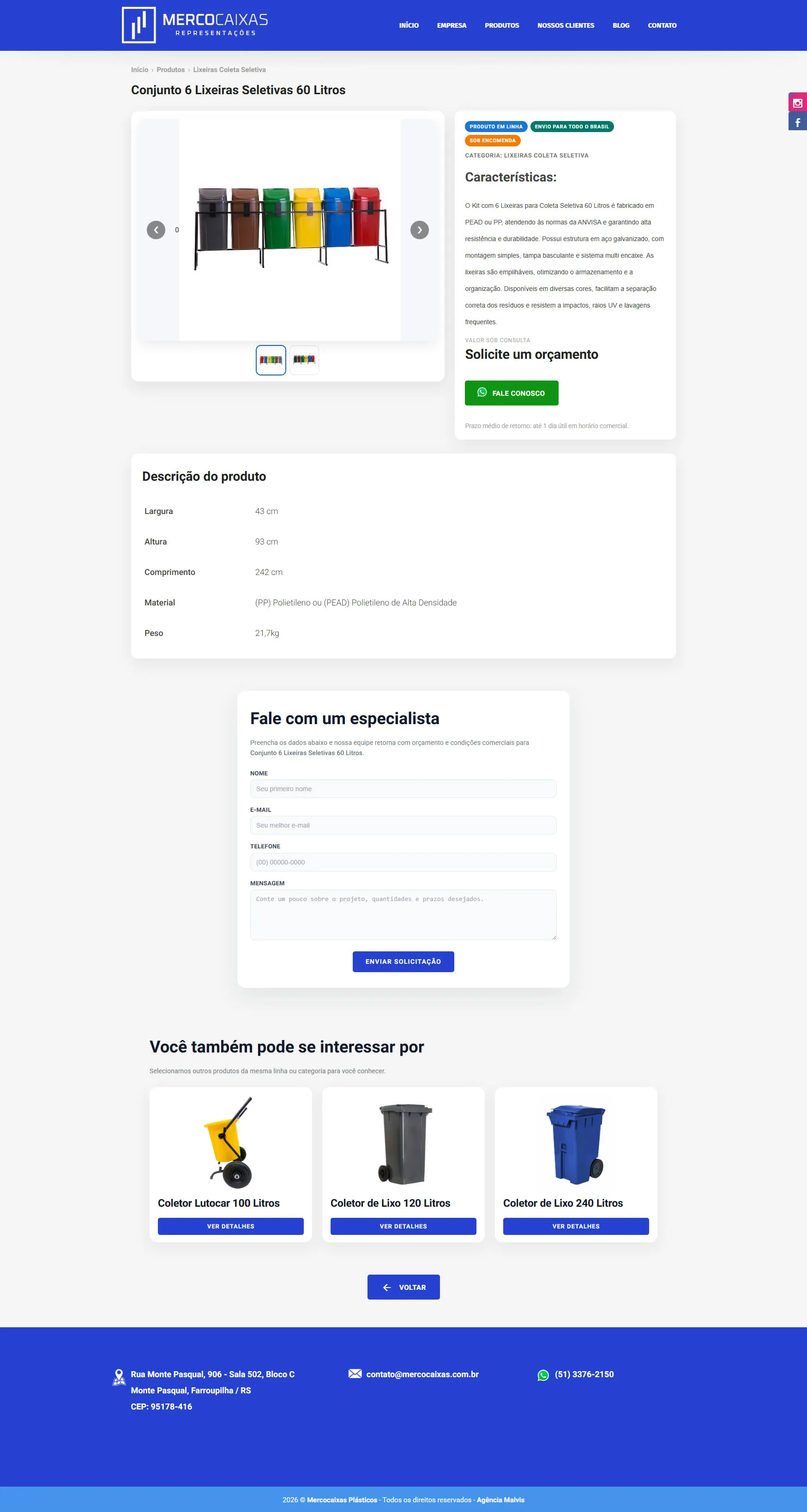 Nova página de produto Mercocaixas