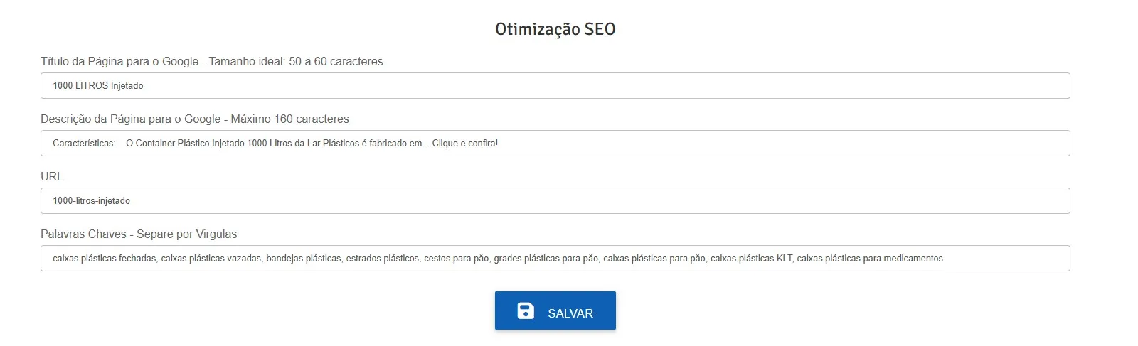 Gerenciamento de SEO no painel Malvis