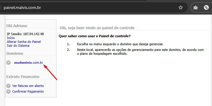 Tela de login do painel de gerenciamento de e-mails da Malvis