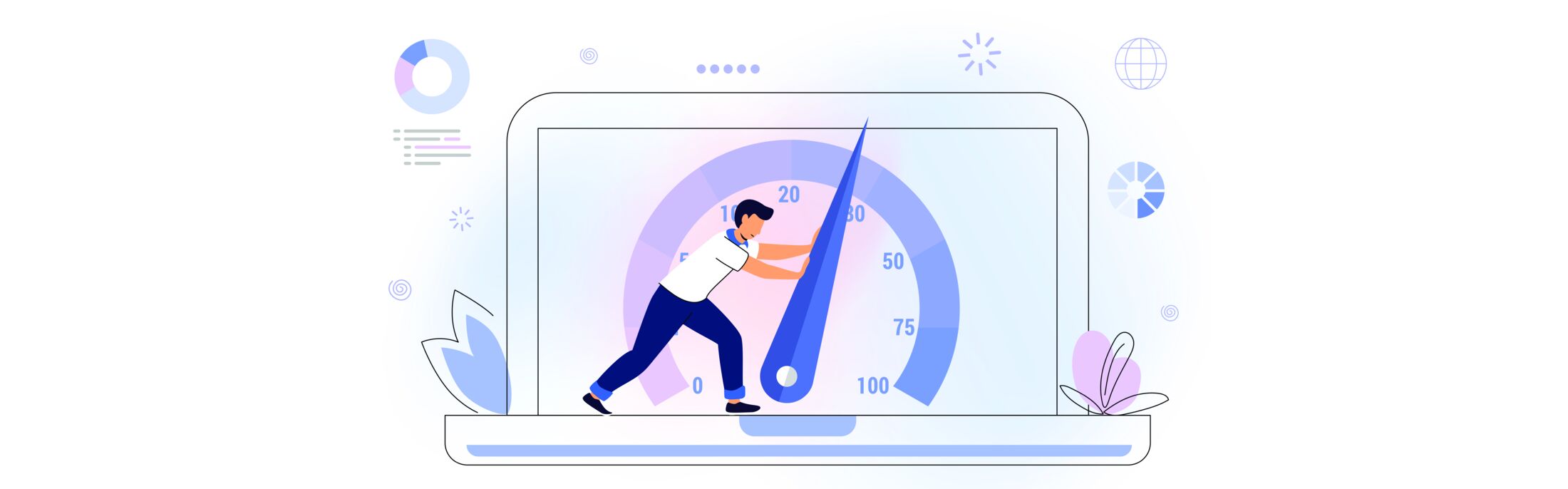 Site otimizado com velocímetro de performance acelerando após a reformulação