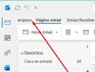 Outlook: clique em Arquivo para acessar as configurações de conta
