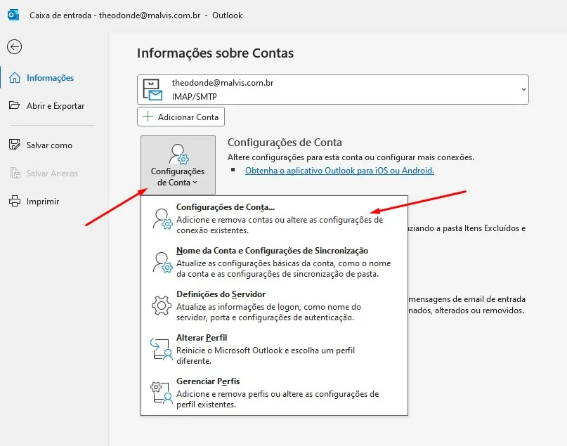 Outlook: Configurações de Conta